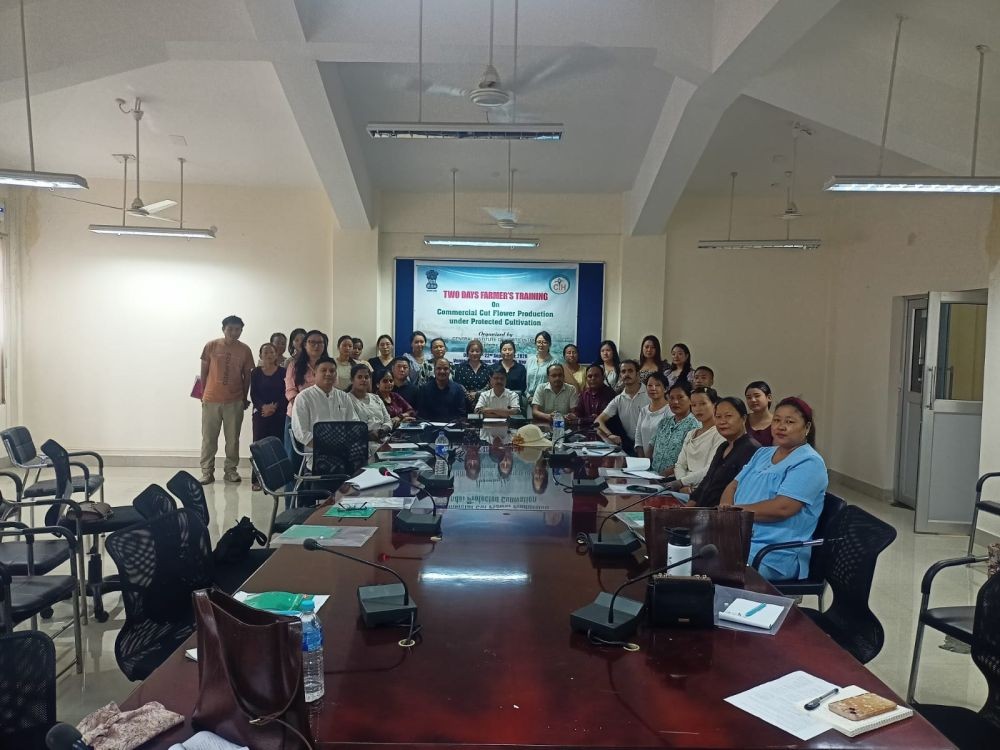Officials along with the participants during a training programme on “Commercial Cut Flower Production under Protected Cultivation” held in Medziphema on September 22.